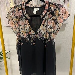 Joie Black Floral Sheer Blouse